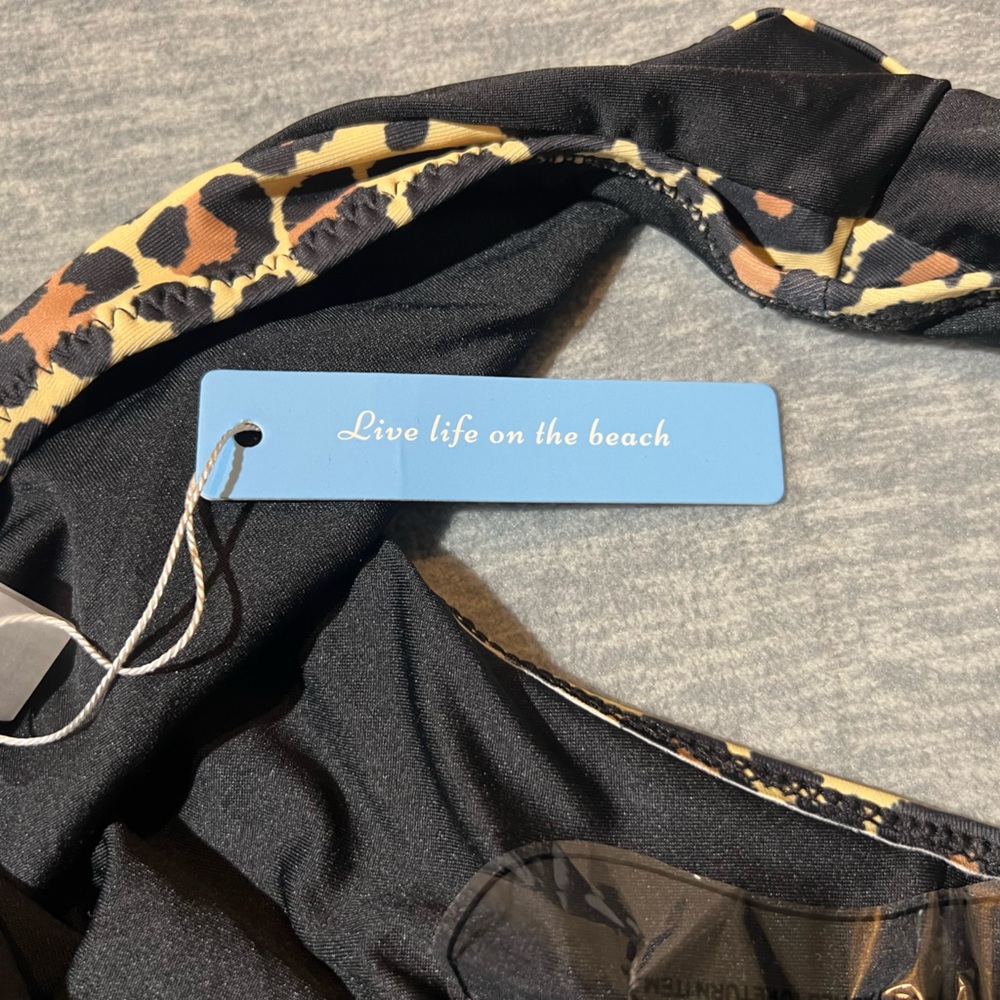 Live Life On The Beach 2 piece bikini women’s M‎ strappy black leopard print new - Picture 5 of 13